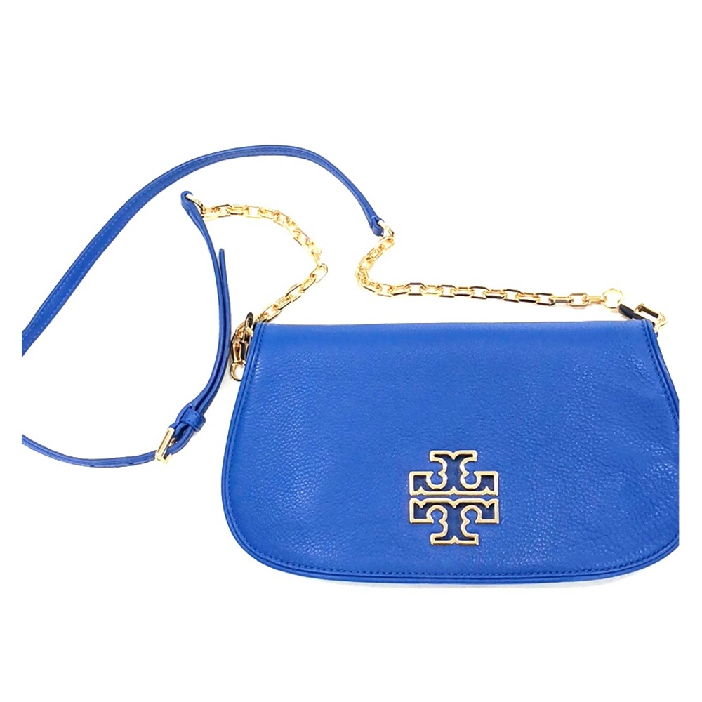 Tory Burch Royal Blue Leather Shoulder Bag with Gold Logo